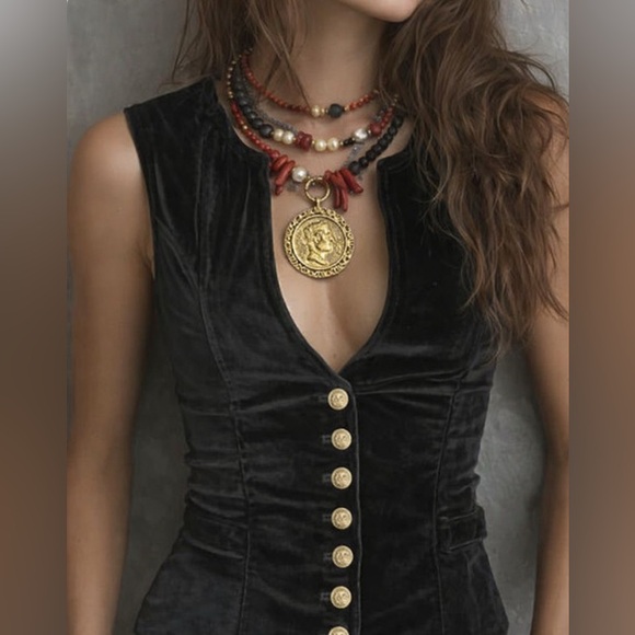 Hand Crafted Jewelry - “Black lava, Red corals, Fresh water pearls “Necklace 3-Set